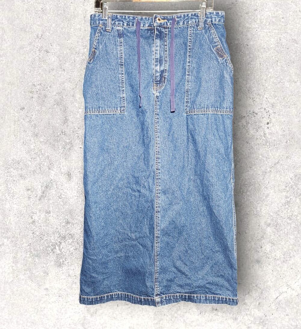 VTG Carolina Blues Jean Denim Skirt Maxi 90s Y2K Womens Size L Pockets Long